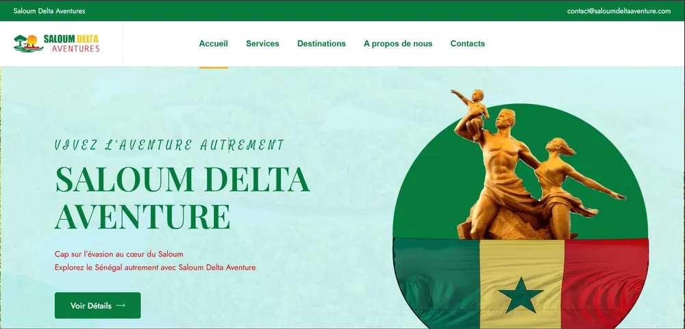 Page d'accueil du site Saloum Delta Aventures